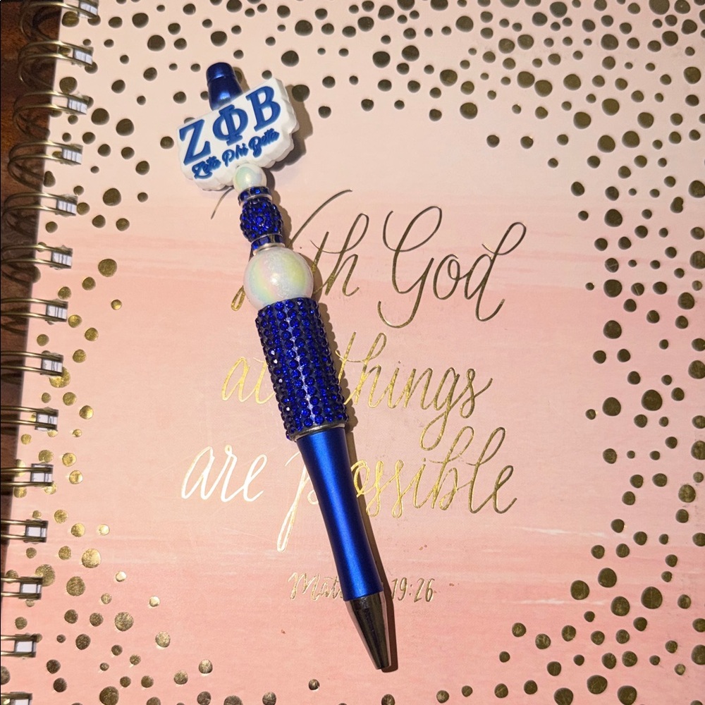 Blue & White Beaded Zeta Phi Beta Pen